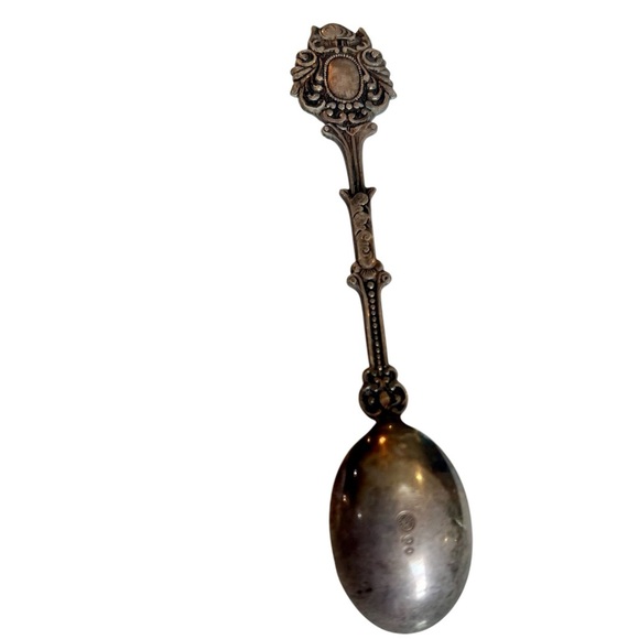 Vintage Ornate Silver Plated Spoon Amber Cabochon Dutch Holland Collectible - Picture 3 of 6